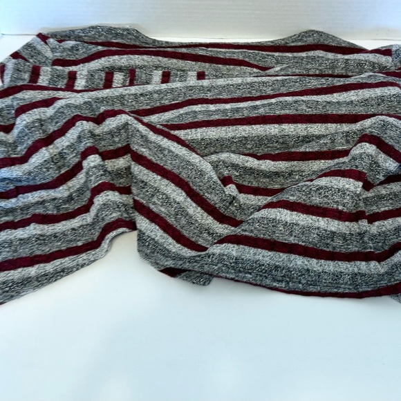 Ruby Rd Stripe Maroon Silver Metalic Thread Tunic Blouse XL SharkBite Hem Large - Picture 14 of 16